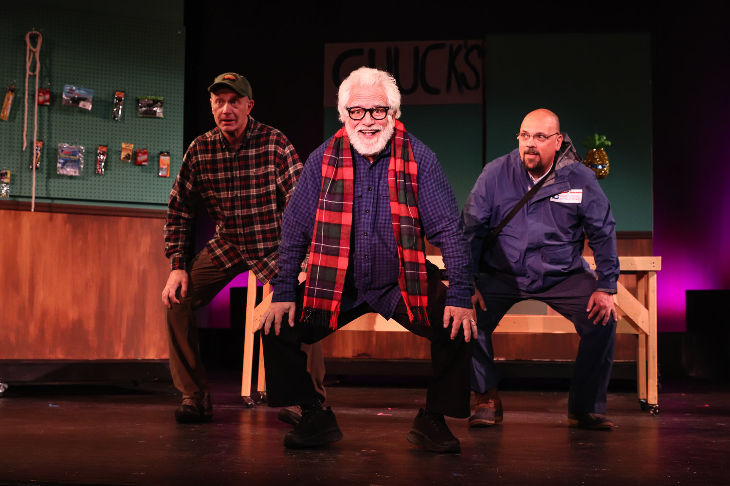 Robert Budnick (center) dazzles as Grandpa Gustafson at the Bayway Theatre in East Islip.